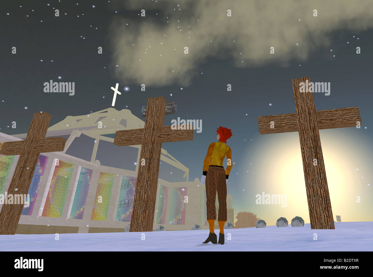 Second Life: Un equipo de agarrar una iglesia desde el mundo virtual de Second Life Foto de stock