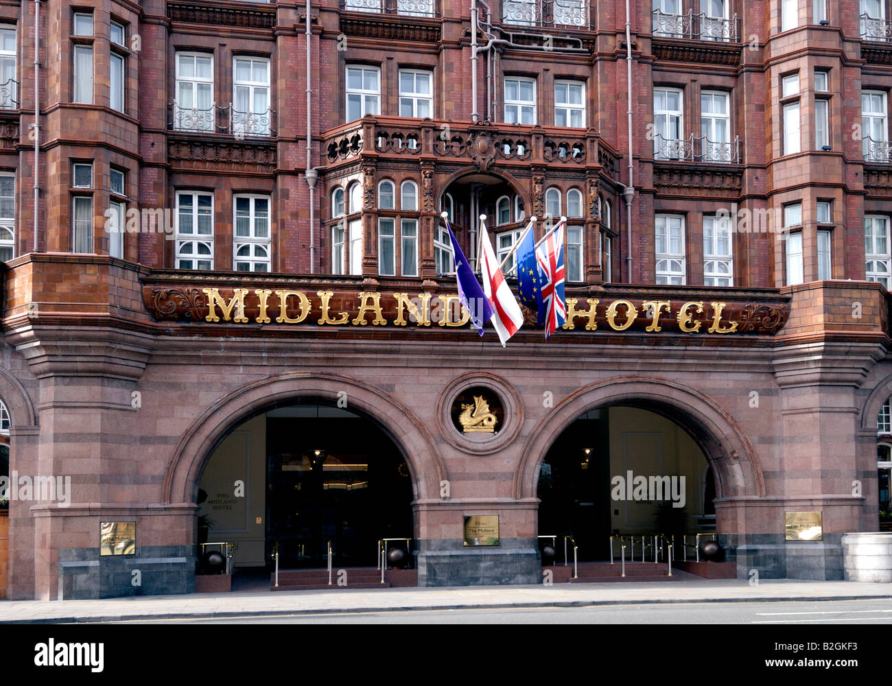 Entrada al Hotel Midland, Manchester, Reino Unido. Foto de stock