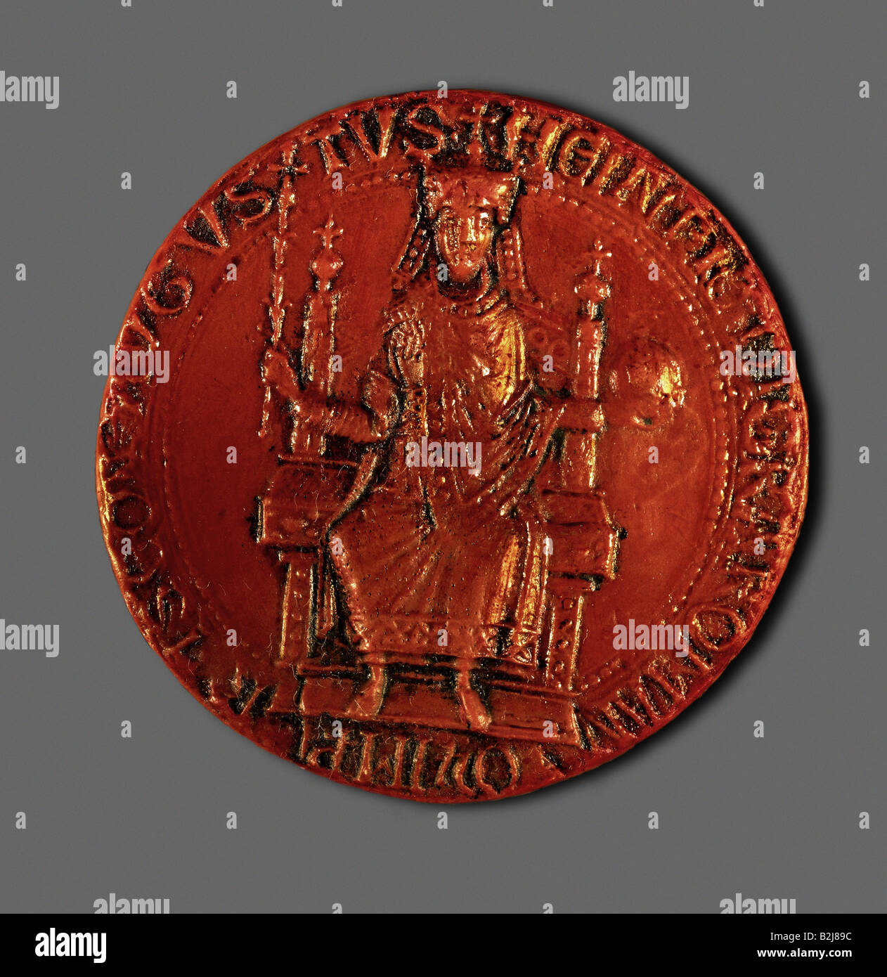 Enrique VI, 1165 - 28.9.1197, emperador del Sacro Imperio Romano Germánico 15.4.1191 - 28.9.1197, en el trono imperial, primera junta, Archivo del Estado de Berlín, Foto de stock