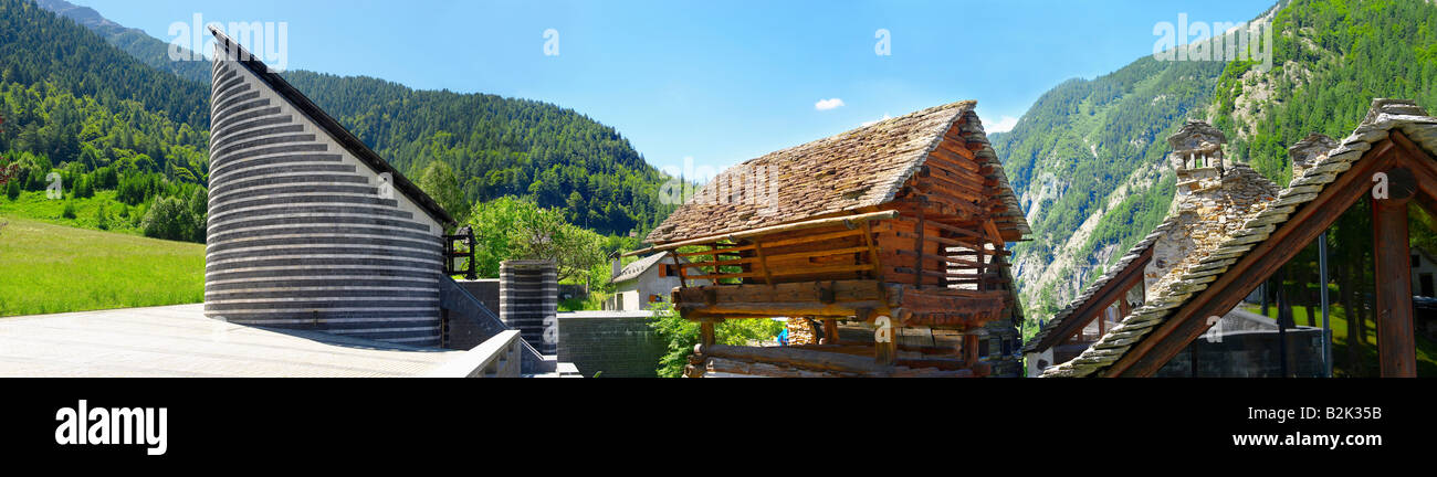 Exterior de la Iglesia de San Juan Bautista , Fusio Mogno , municipio de Lavizzara , Ticino , Val Maggiore , Suiza Foto de stock