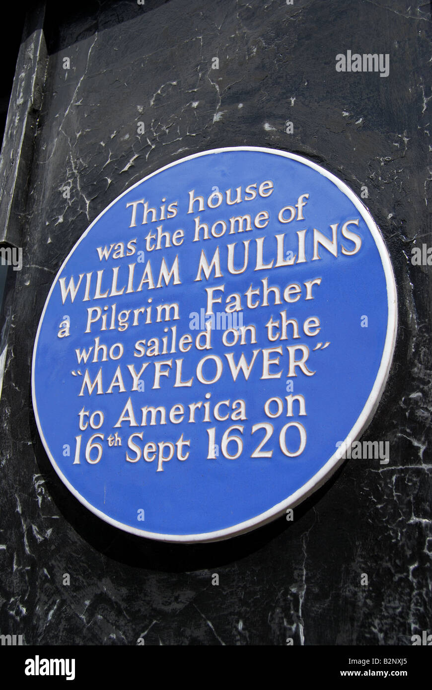 Placa conmemorativa azul, William Mullins' House, West Street, Dorking, Surrey, Inglaterra, Reino Unido Foto de stock