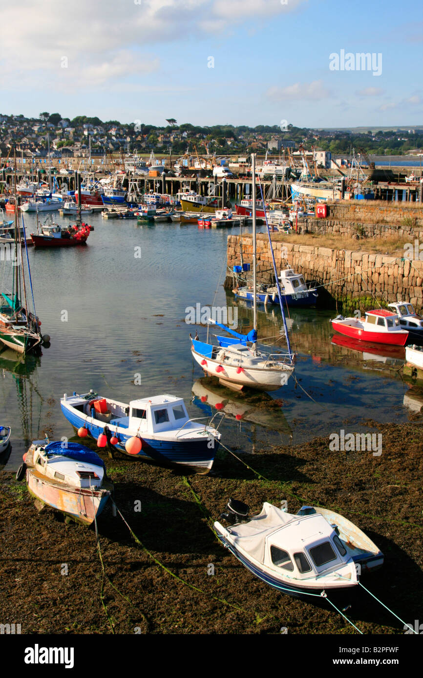 Newlyn (Cornish: Lulynn) puerto barcos suroeste de Cornwall, Inglaterra, Reino Unido. Foto de stock