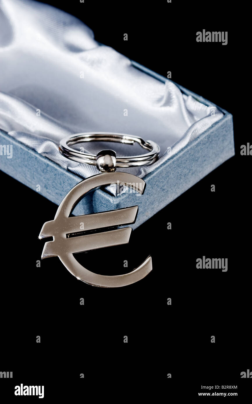 Símbolo de moneda de euro con una caja aislada sobre negro Foto de stock
