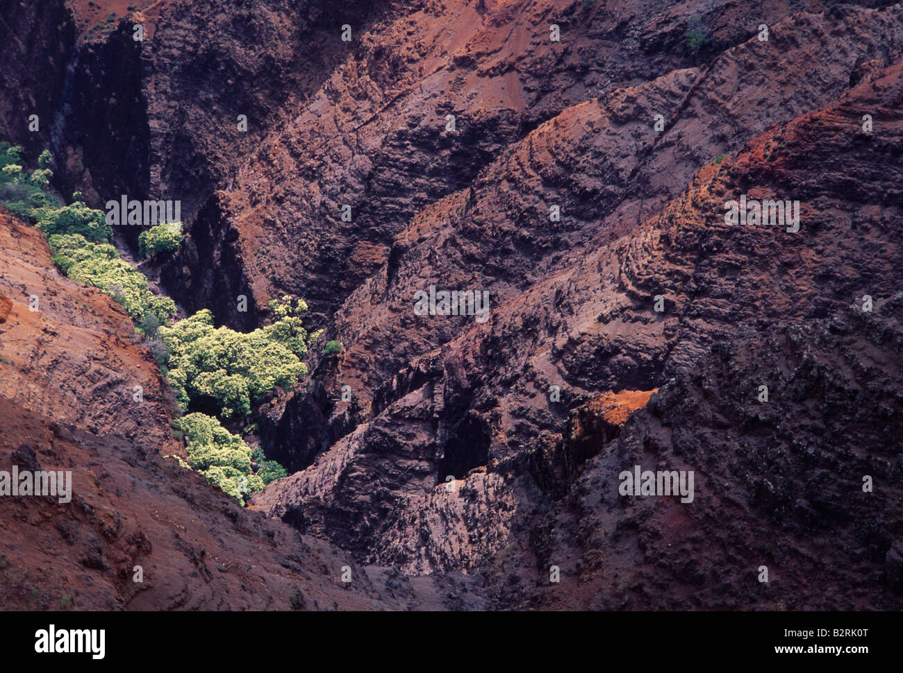 El Cañón de Waimea mostrando capas de basalto volcánico erosionado desde hace millones de años, Kauai Hawaii Foto de stock