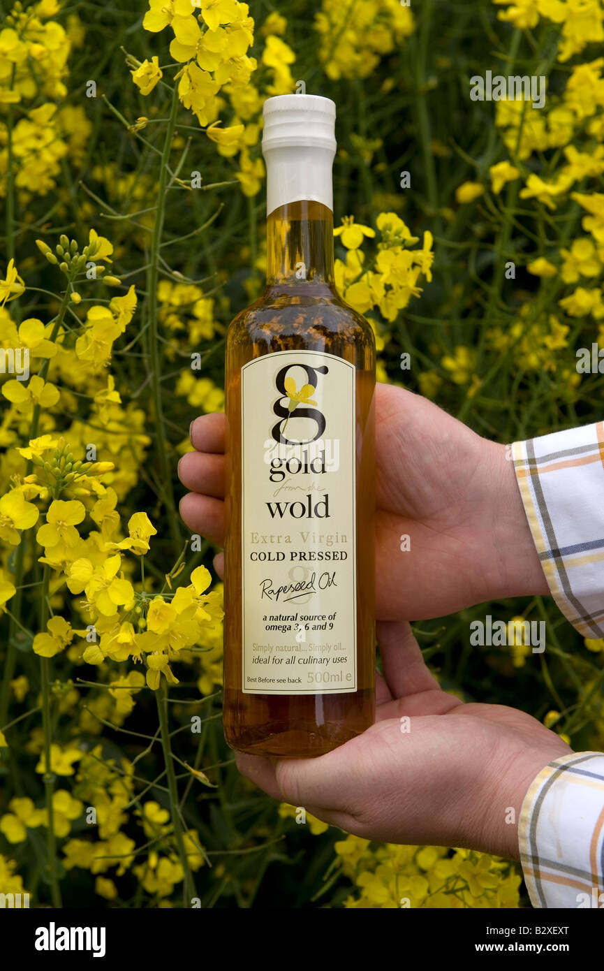 Una botella de aceite de colza extra virgen de los Yorkshire Wolds UK Foto de stock