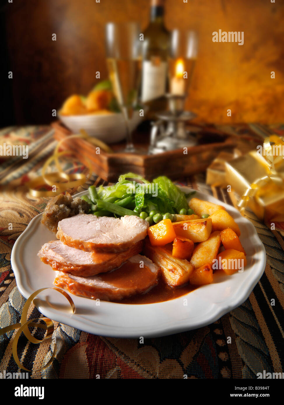 Pavo asado tradicional cena de Navidad Foto de stock