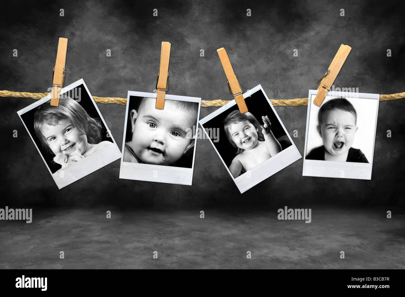 discreción Muy enojado todos los días Fotografías Polaroid de niños pequeños muchas expresiones contra un fondo  moteado Grunge Fotografía de stock - Alamy