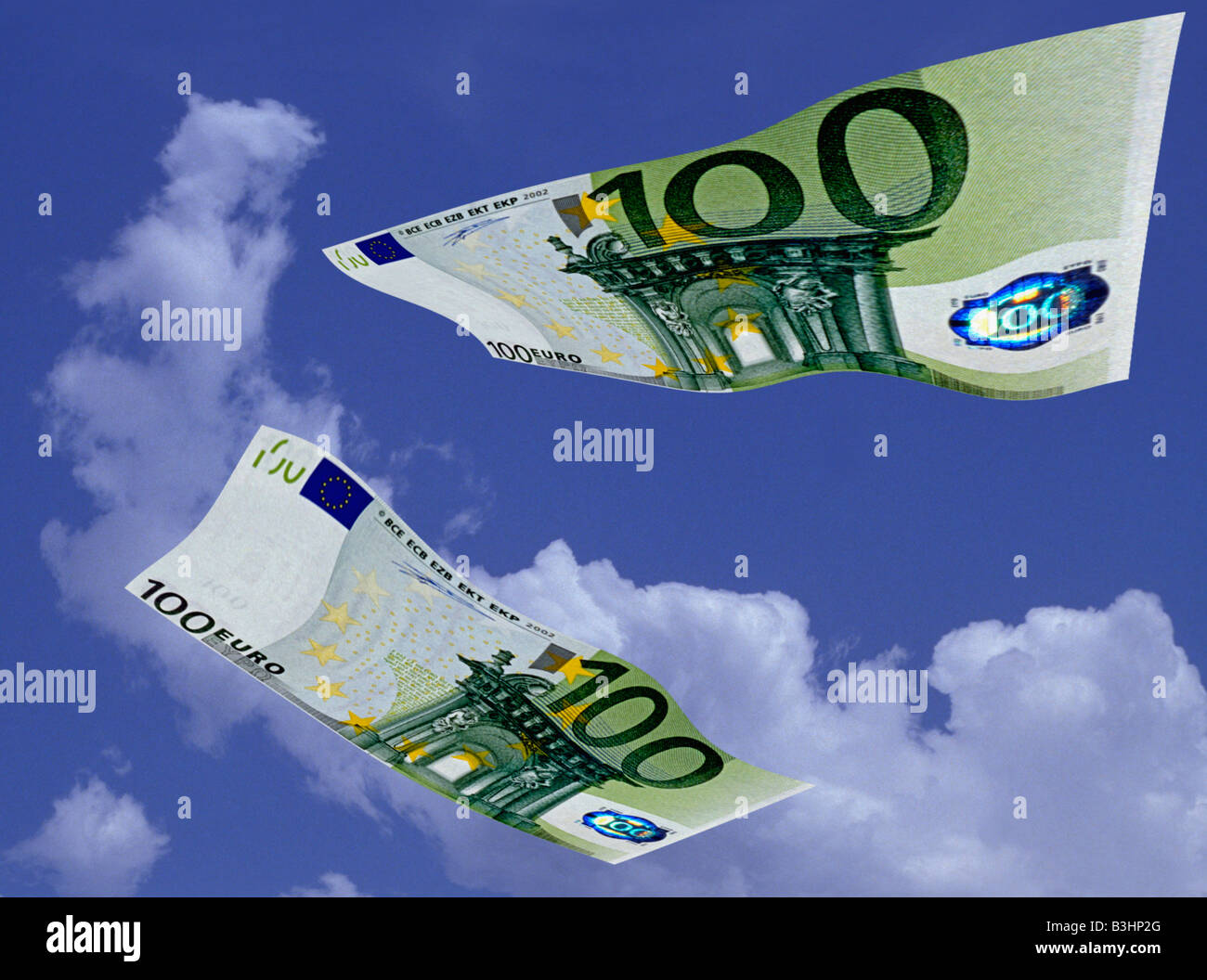 Fotomontaje billetes en el cielo Foto de stock