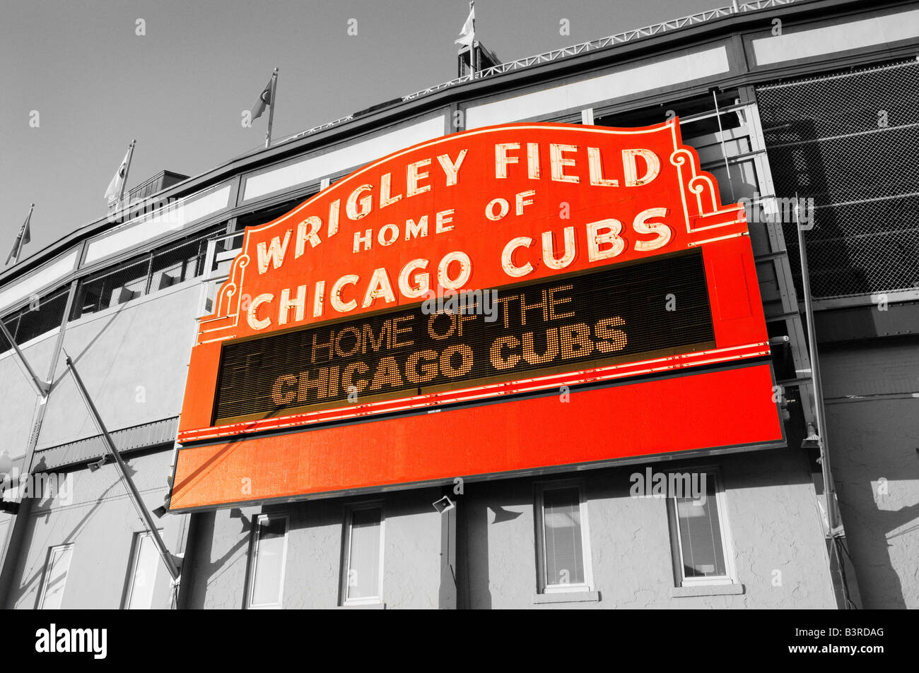 El Wrigley Field de Chicago Retro cartel de neón histórico Foto de stock