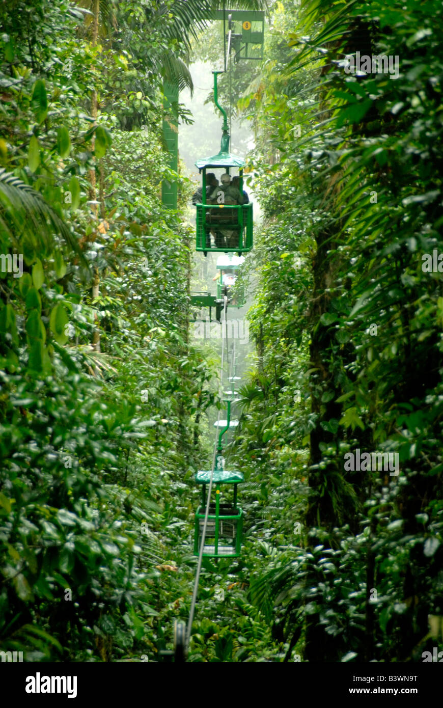 En Centroamérica, Costa Rica, Sarapiquí, el Parque Nacional Braulio Carrillo. Rain Forest Lodge canopy tranvía. Foto de stock