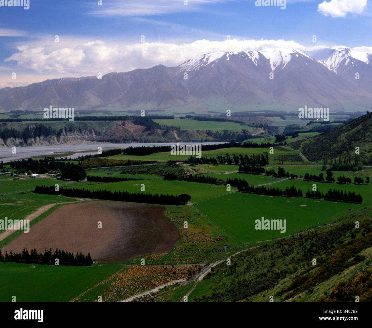 Geografía / viajes, Nueva Zelanda, Sur de la isla, el valle del río Rakaia, Foto de stock