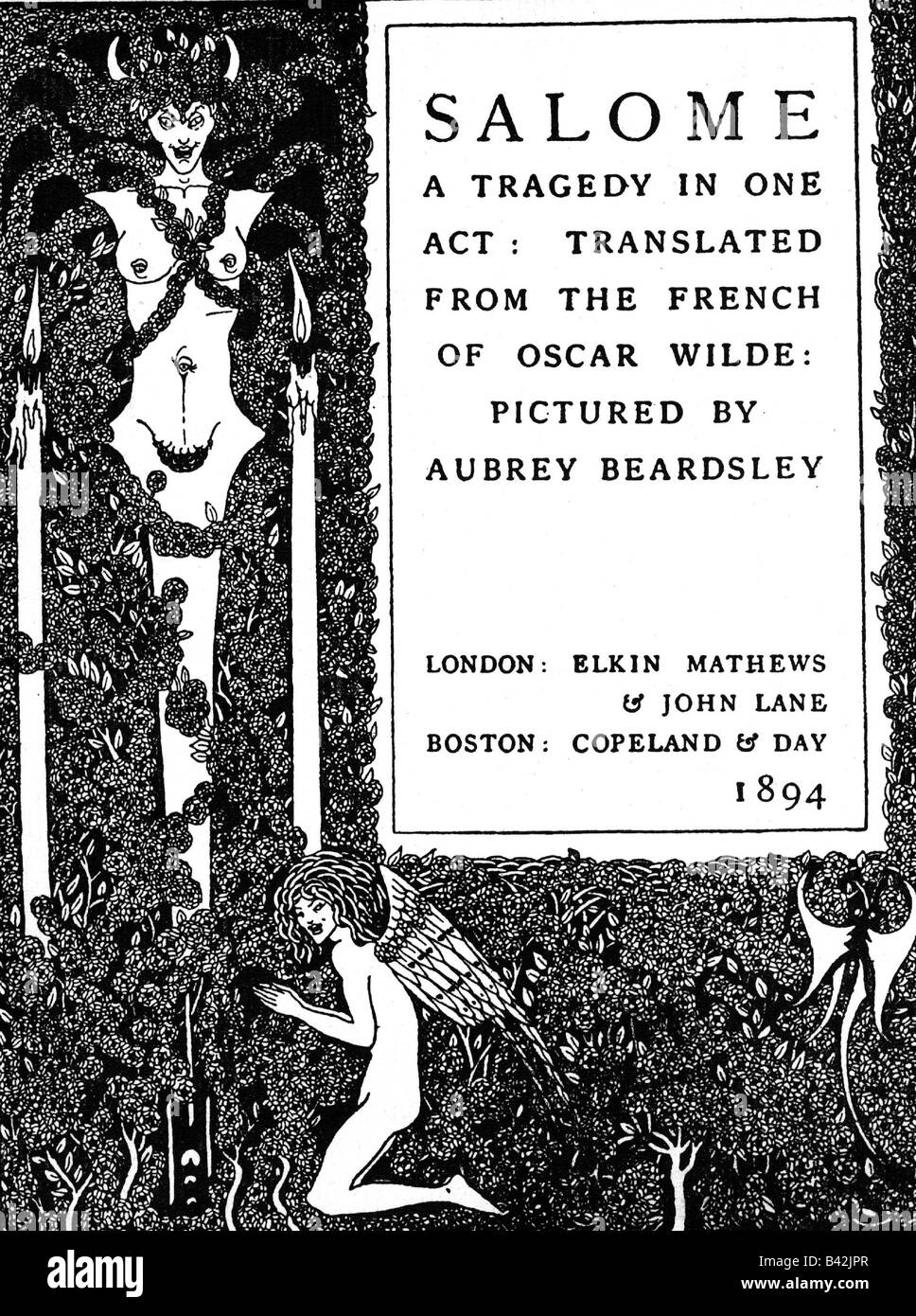 Wilde, Oscar, 16.10.1854 - 30. 11.1900, autor/escritor irlandés, obras, 'Salome', página de título, ilustración de Aubrey Beardsley, , Foto de stock