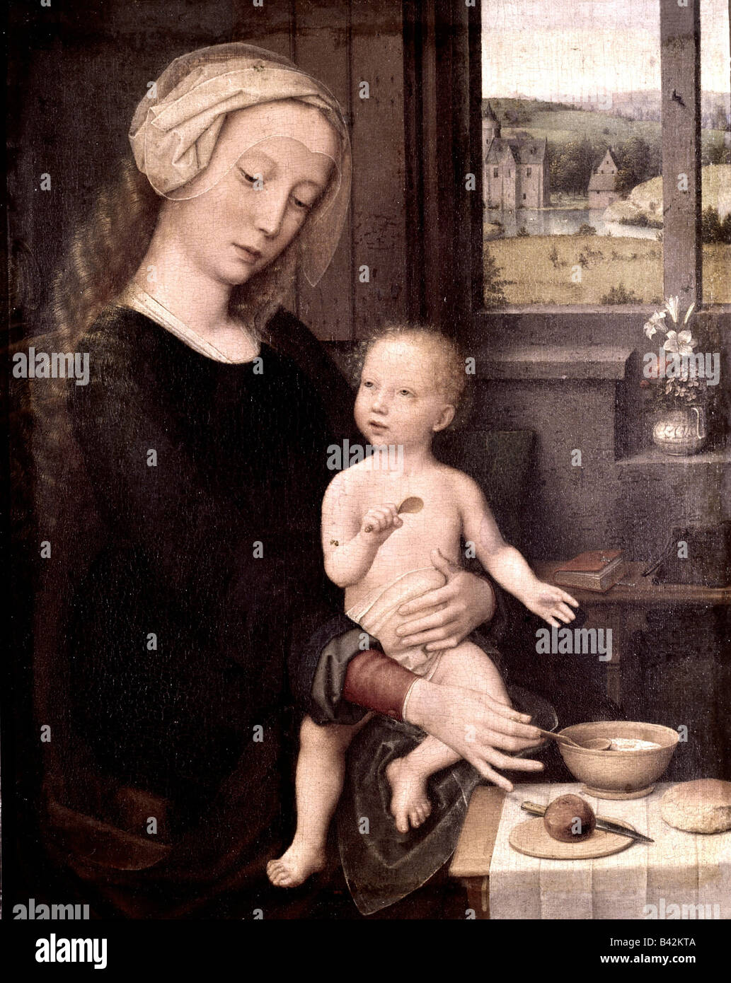 Bellas artes, pintura, 'La sopa de la Vierge au lait', circa 1515, Gerard David, (1455 - 1523), Musée des Beaux-Arts, María cuchara Foto de stock