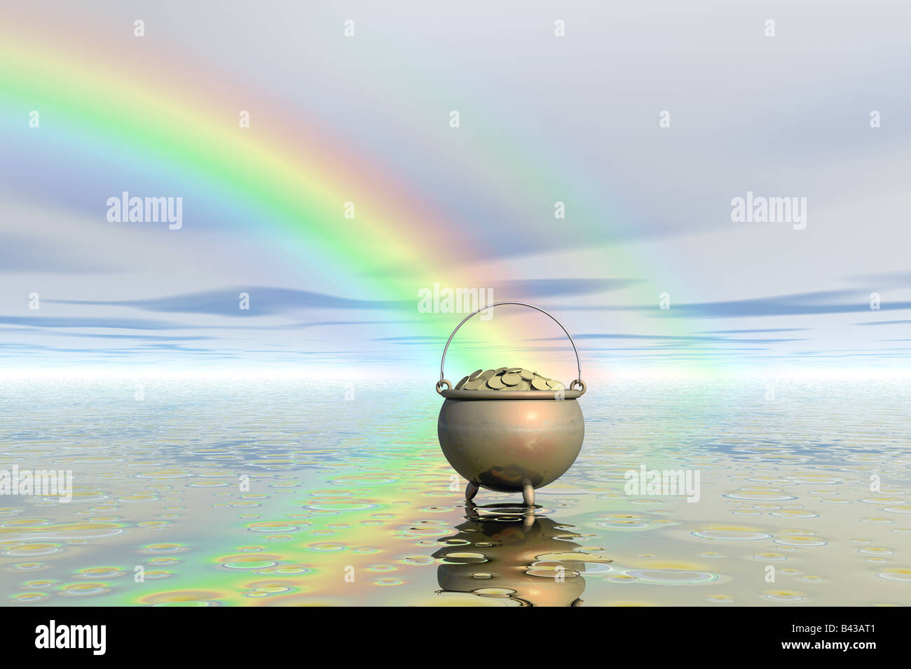 Una olla de oro al final del arco iris Foto de stock