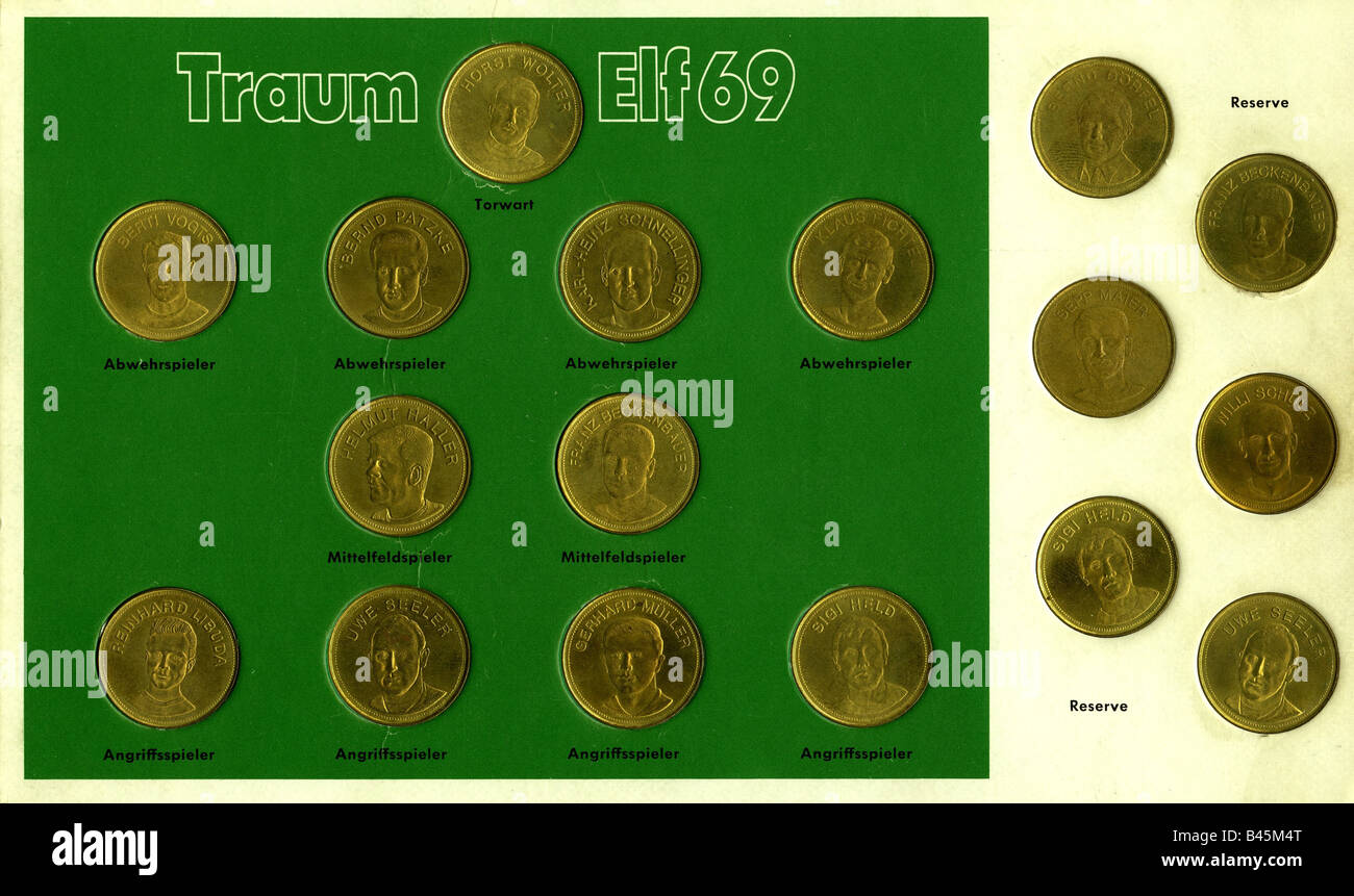Deporte / Deportes, fútbol / fútbol, equipo nacional alemán, colección de monedas, Dream team 1969, Foto de stock