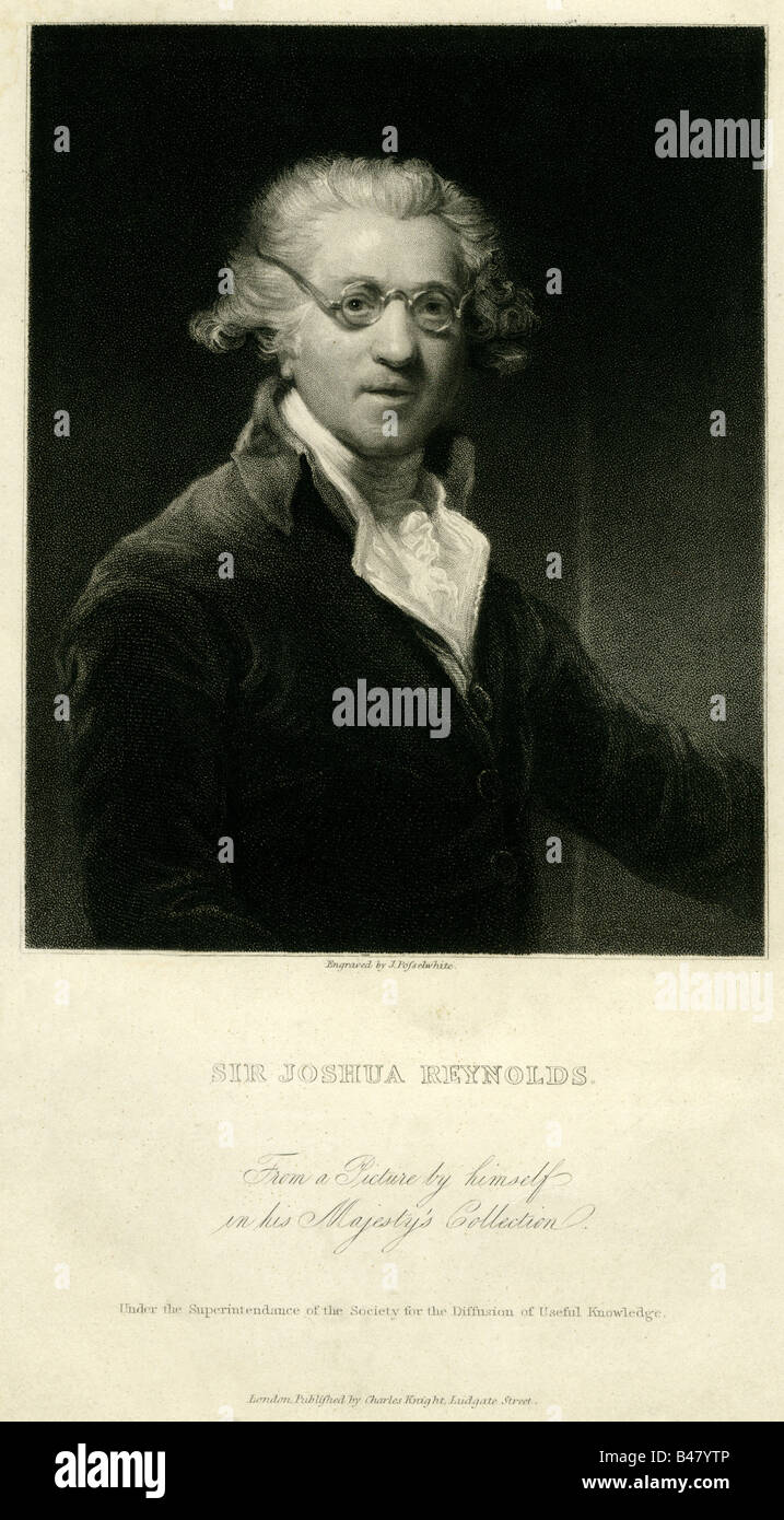 Sir Joshua Reynolds, 16.7.1723 - 23.2.1792, pintor británico, de longitud media, acero grabado por J. Posselwhite, del siglo XIX, después de la auto-longitud media y copyright del artista no ha de ser borrado Foto de stock