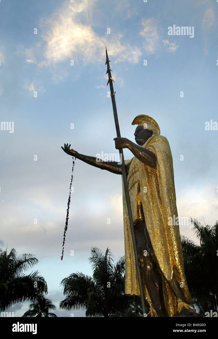 La estatua de Kamehameha el Grande , Big Island, Hawai Foto de stock