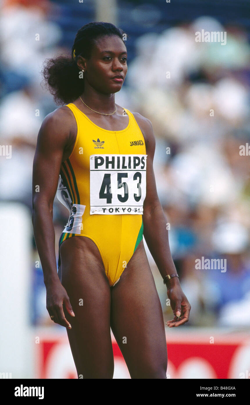 Ottey, Merlene, * 10.5.1960, atleta esloveno-jamaicano (atletismo), de media longitud, campeonato mundial, Tokio, 1991, Foto de stock
