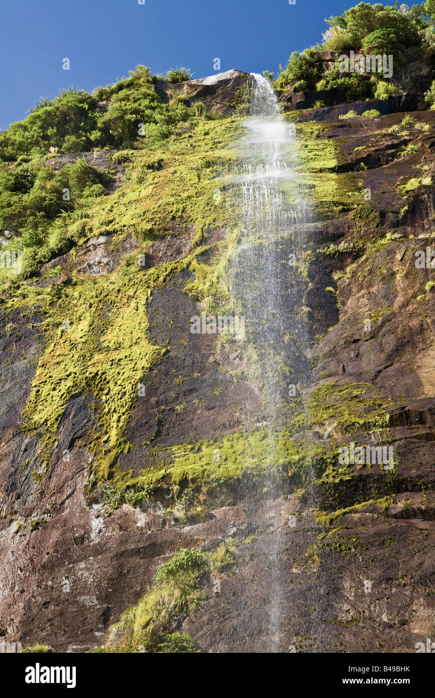 Cascada en Milford Sound, Nueva Zelanda Foto de stock