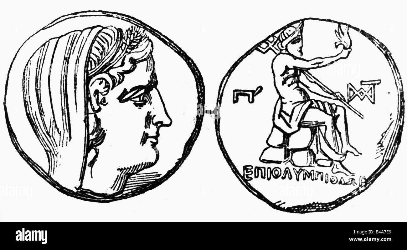 Dinero/finanzas, monedas, mundo antiguo, Grecia, Bizancio, tetradracma, 240 - 220 AC, frente: Cabeza de Demeter, reverso: Poseidón e inscripta 'Epiolympiodor', grabado, siglo 19, , Foto de stock