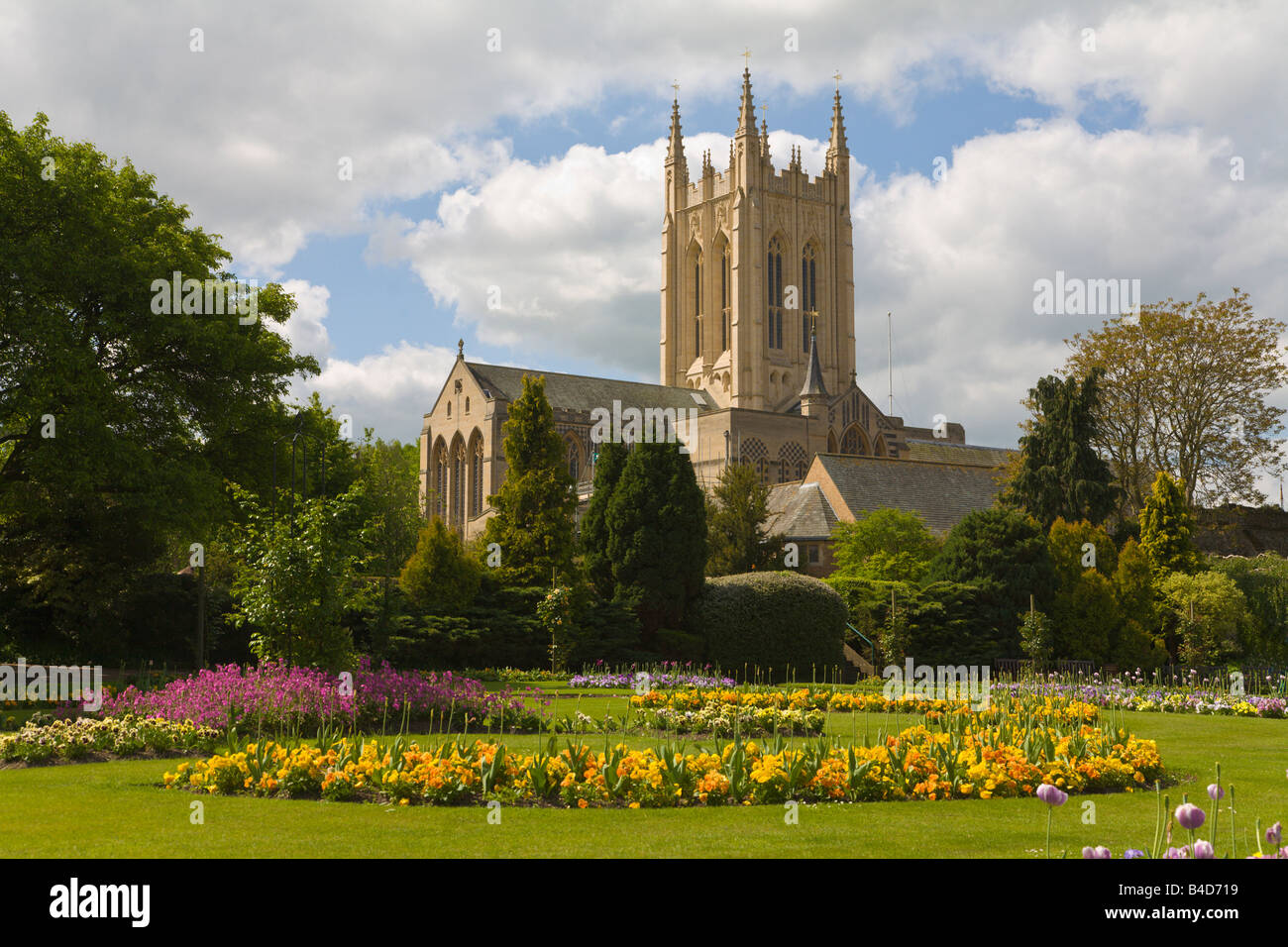 Jardines, Catedral y la abadía de Bury St Edmunds, Suffolk, Inglaterra Foto de stock