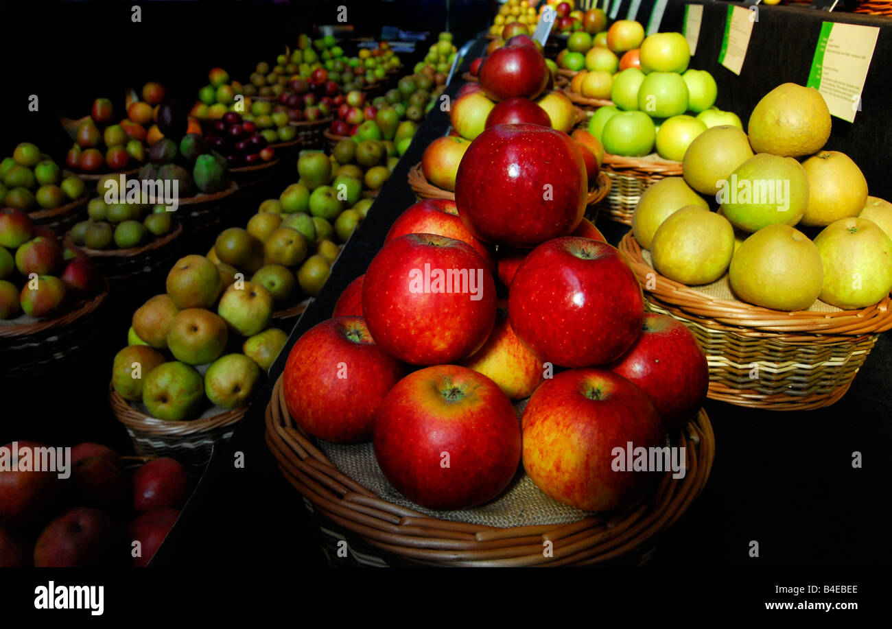 Cuencos de manzanas en show agrícola Foto de stock