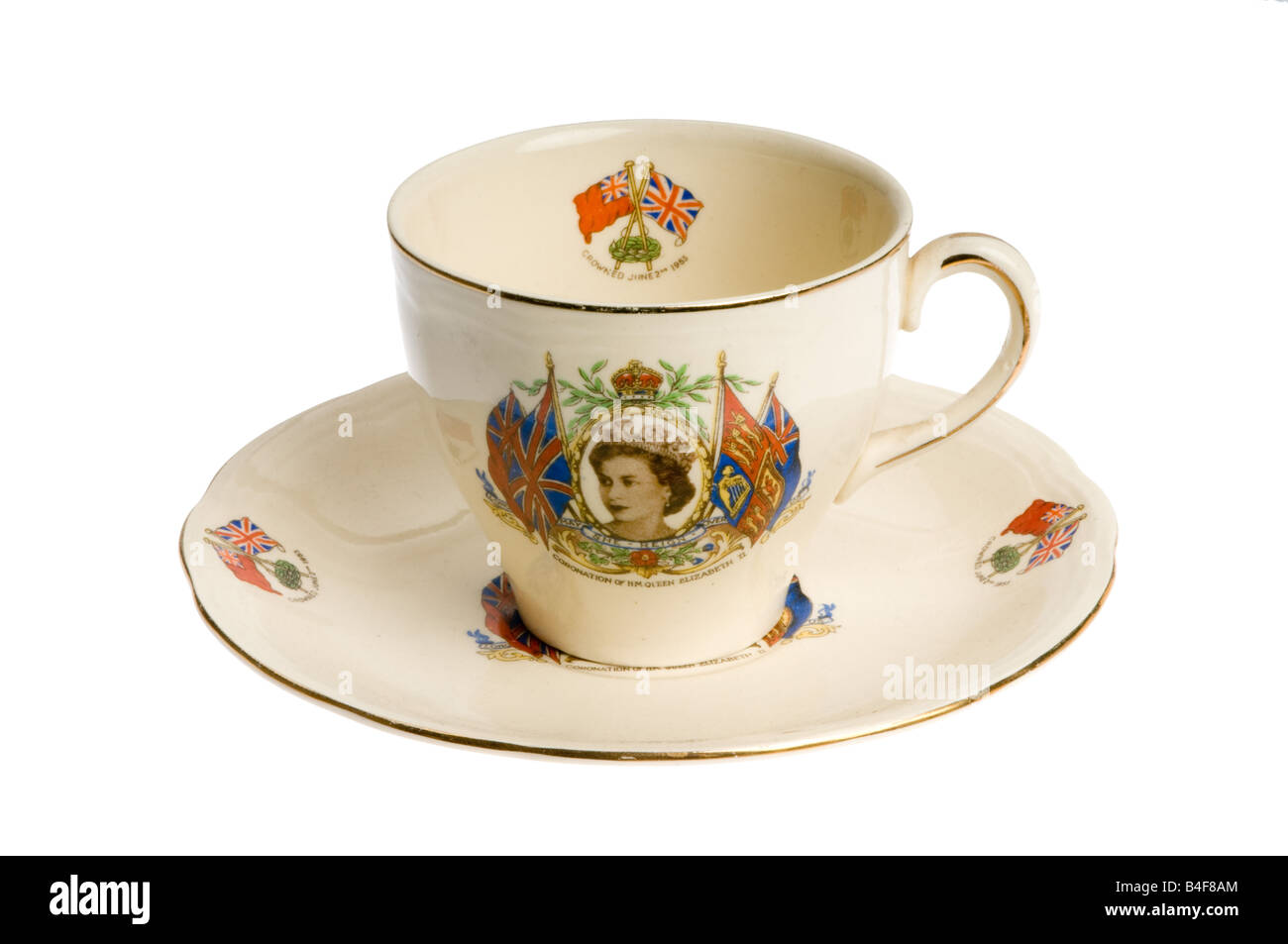 Taza de té con la cosecha Queen Elizabeth Foto de stock