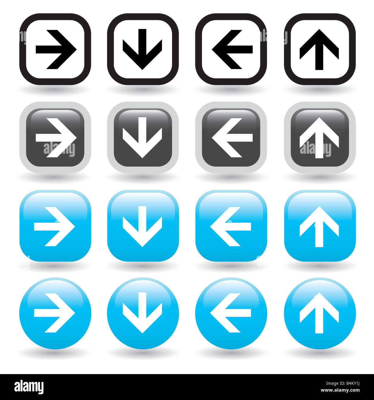Un conjunto de iconos vectoriales de flecha direccional en negro y azul gran conjunto de iconos para la navegación de sitios web. En contacto conmigo para el formato vectorial. Foto de stock