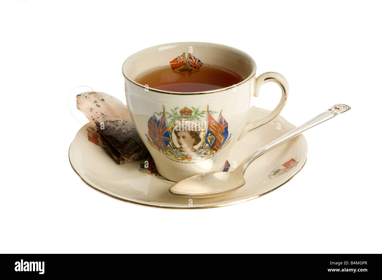 Copa de té de coronación de la reina Isabel II Foto de stock