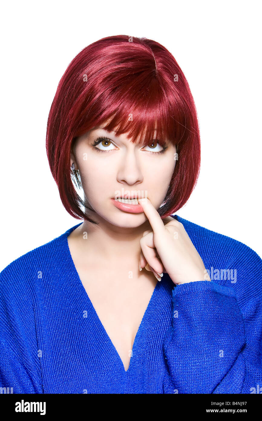 Mujer de pelo rojo la expresión facial fantasía Foto de stock