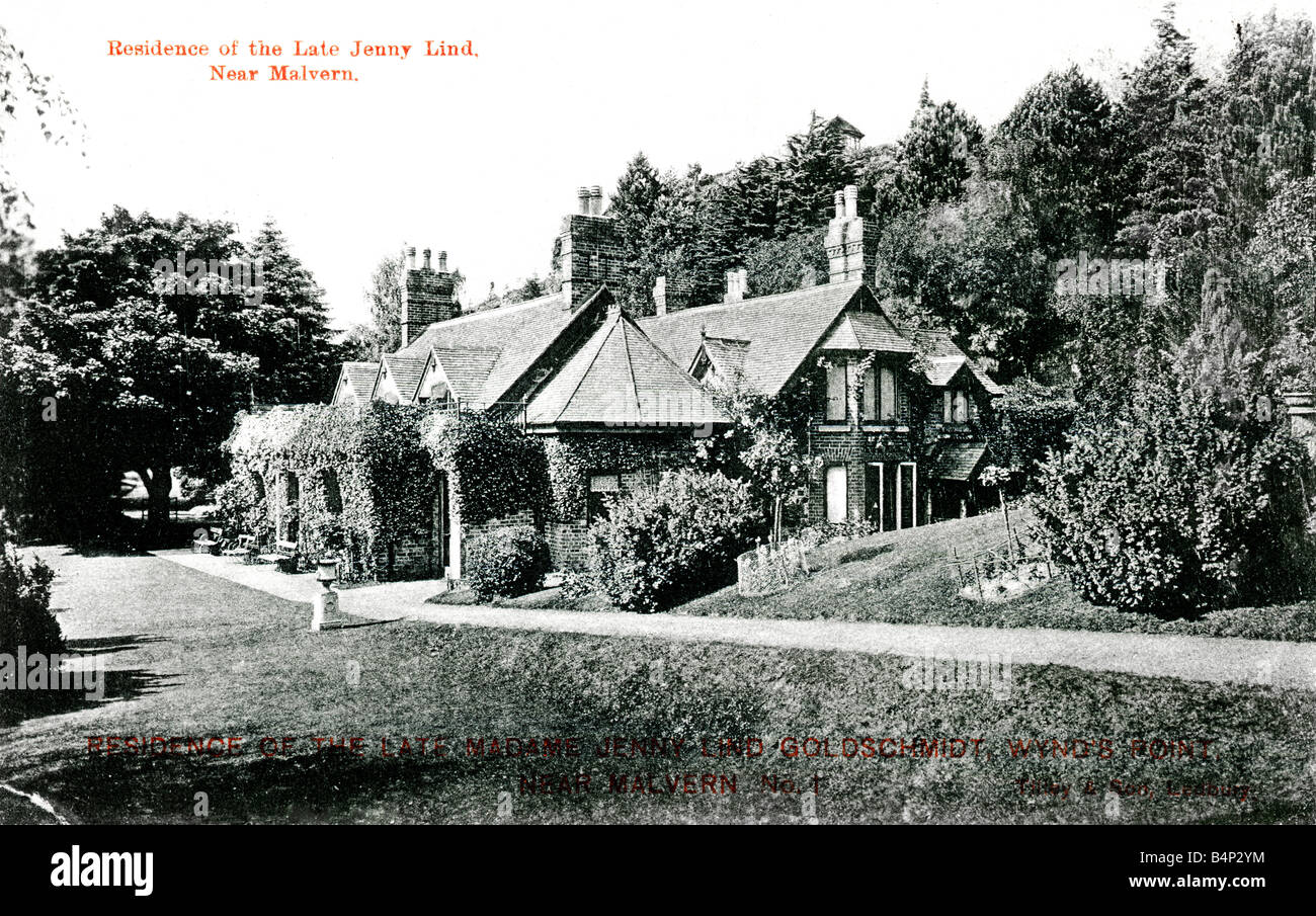 Antigua Postal británico topográfico de la casa de Jenny Lind Wynd's Point, cerca de Malvern publicado 1906 SÓLO PARA USO EDITORIAL Foto de stock