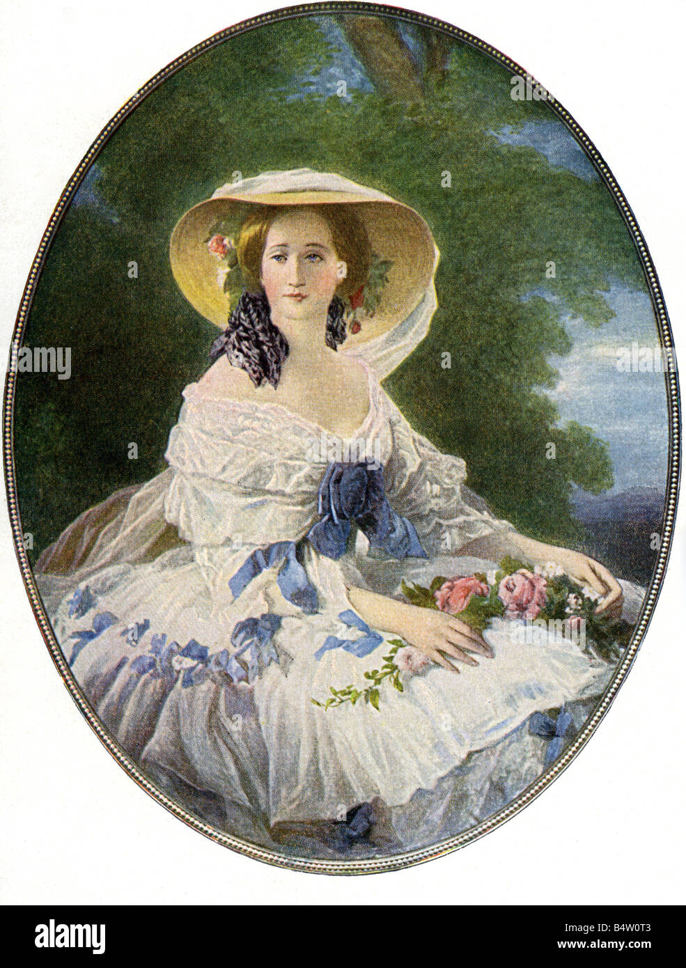 Eugenie, 5.5.1826 - 11.7.1920, Empress Consort of France 30.1.1853 - 4.9.1870, media longitud, impresión tras pintura por Franz Xaver Winterhalter, circa 1860, , Foto de stock