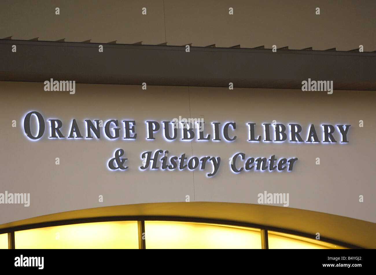 La Biblioteca Pública de naranja e historia Foto de stock