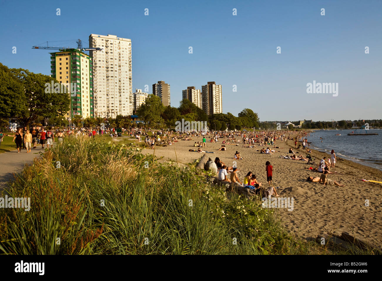Sunset Beach de Vancouver, British Columbia, Canadá Foto de stock