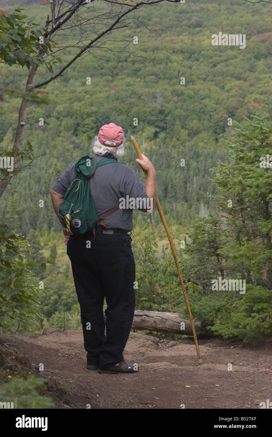 Jubilarse excursionista domina el Lago Superior de bosques. Tofte, Minnesota Foto de stock