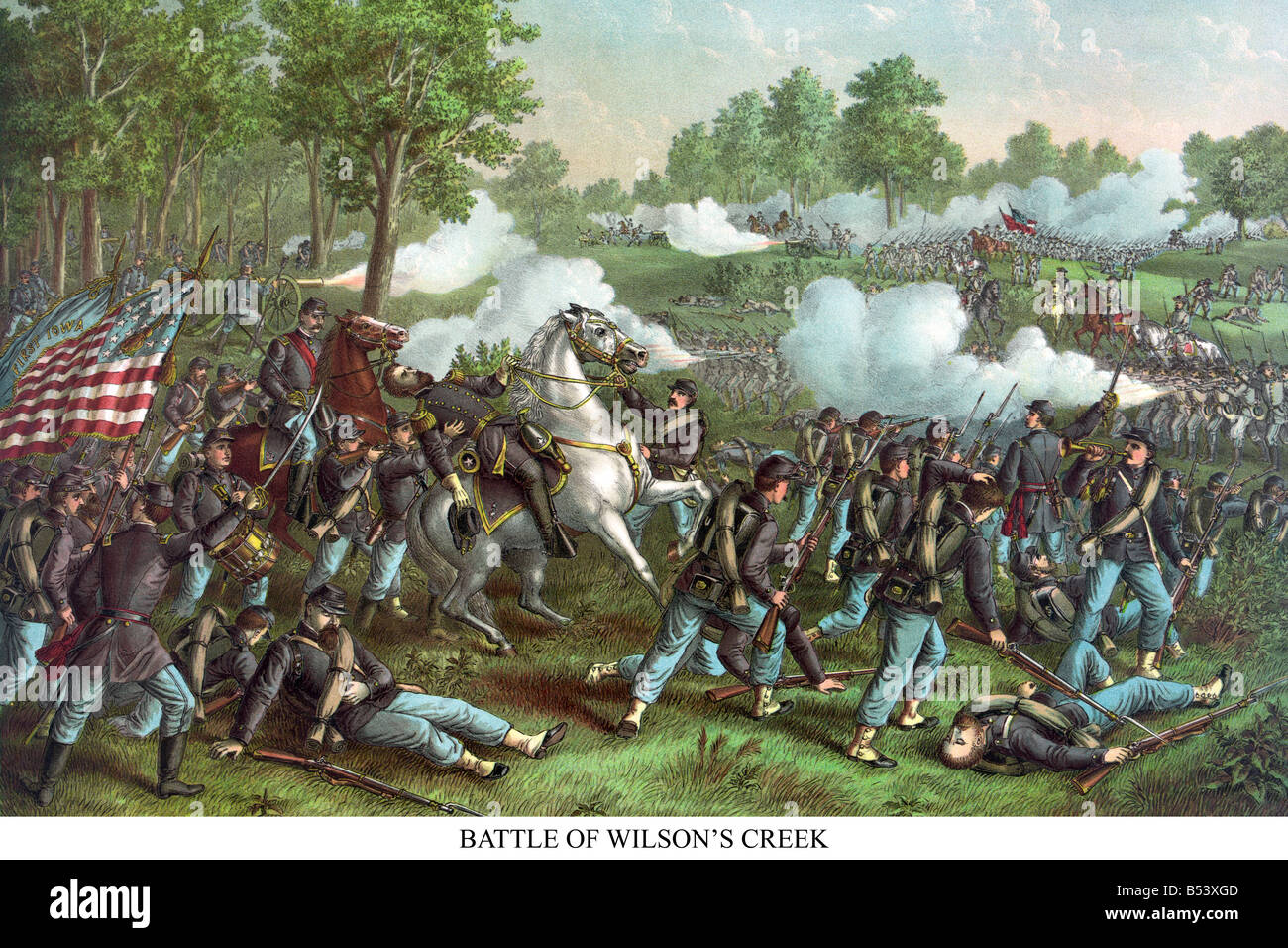Batalla de Wilson's Creek o la batalla de Oak Hills Foto de stock