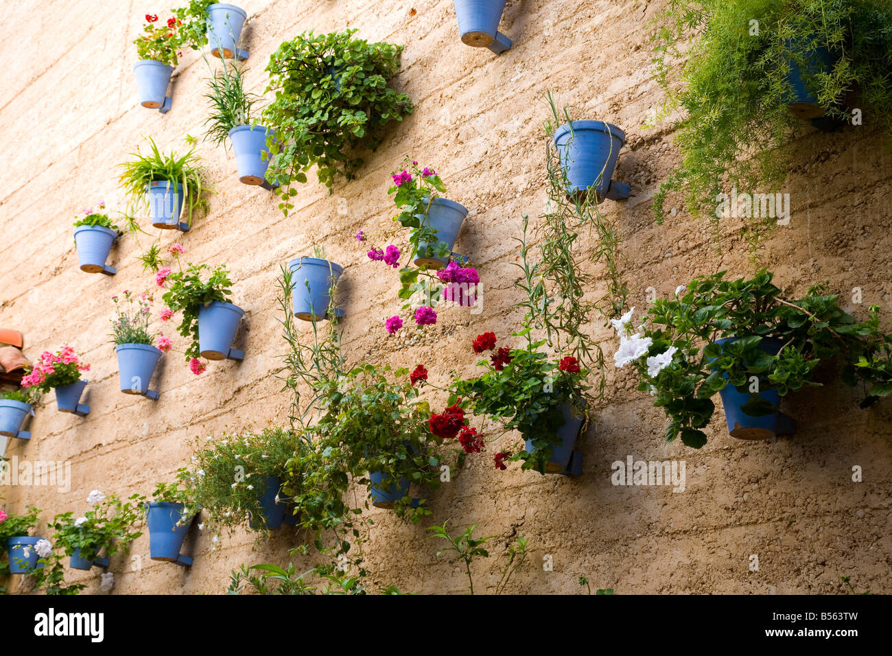 Muro de azul brillante y macetas en un jardín español Fotografía de stock -  Alamy