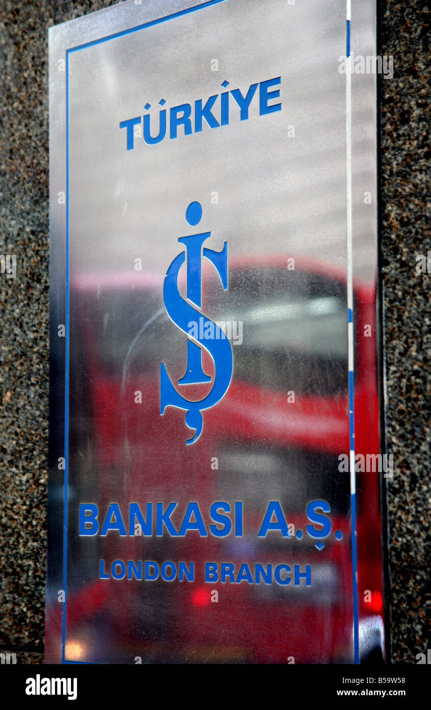 Firmar el banco turco en la ciudad de Londres. Foto de stock