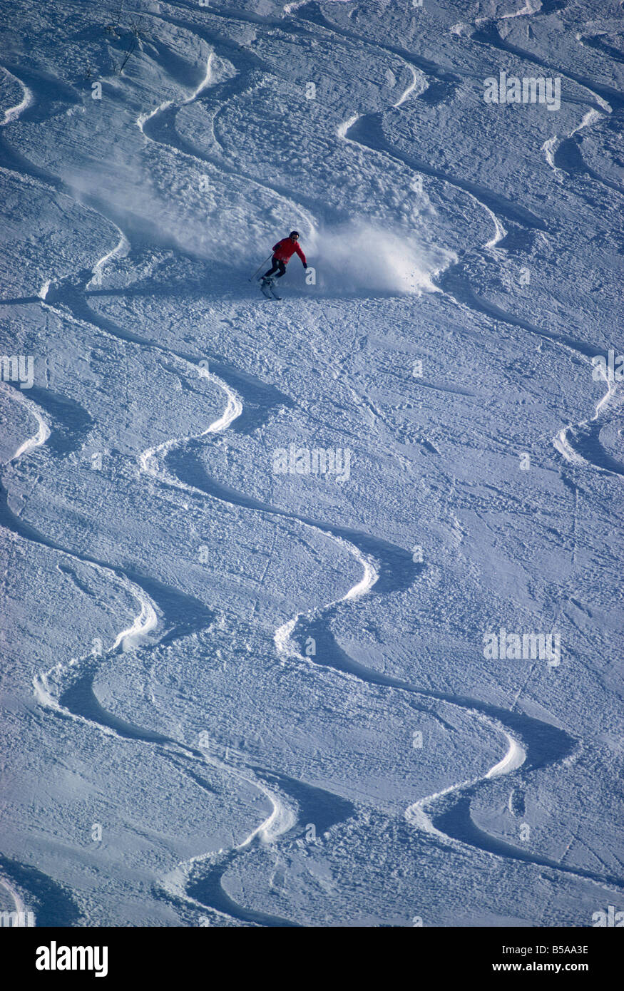 Los esquiadores en la nieve en polvo Foto de stock