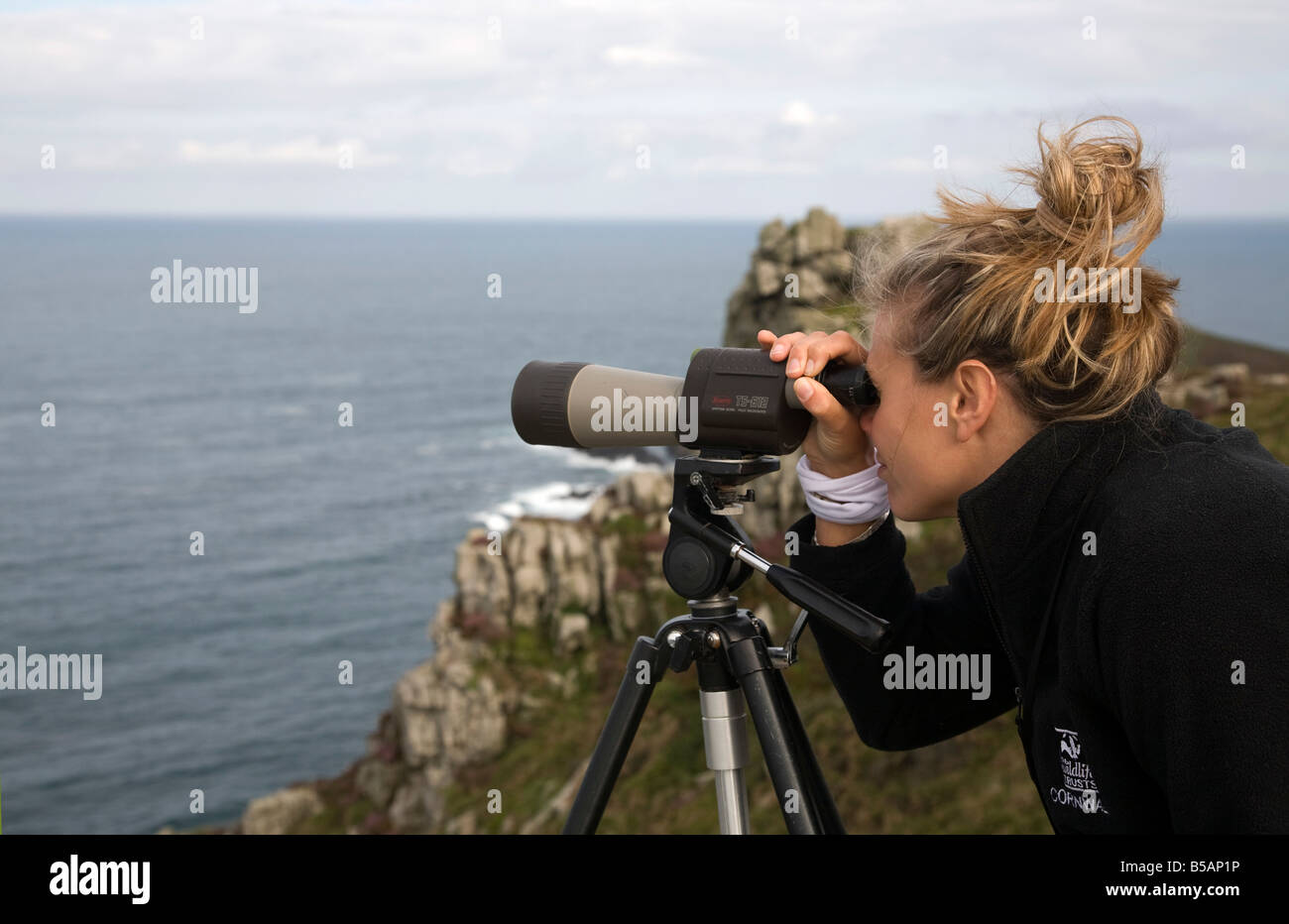 Cornwall Wildlife Trust encuesta de cetáceos desde el carn gloose cornwall Foto de stock