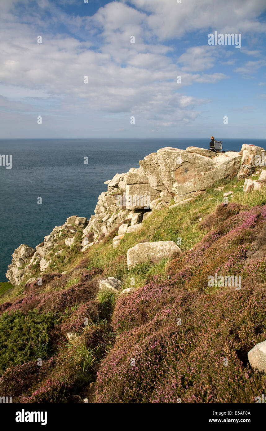 Cornwall Wildlife Trust encuesta de cetáceos desde el carn gloose cornwall Foto de stock