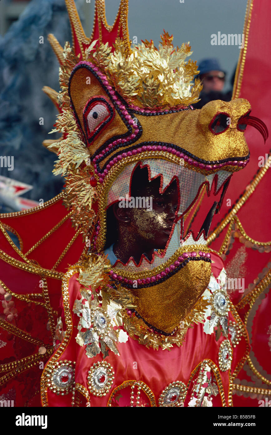 Persona en trajes de carnaval, Trinidad y Tobago, Indias Occidentales, el Caribe, América Central Foto de stock