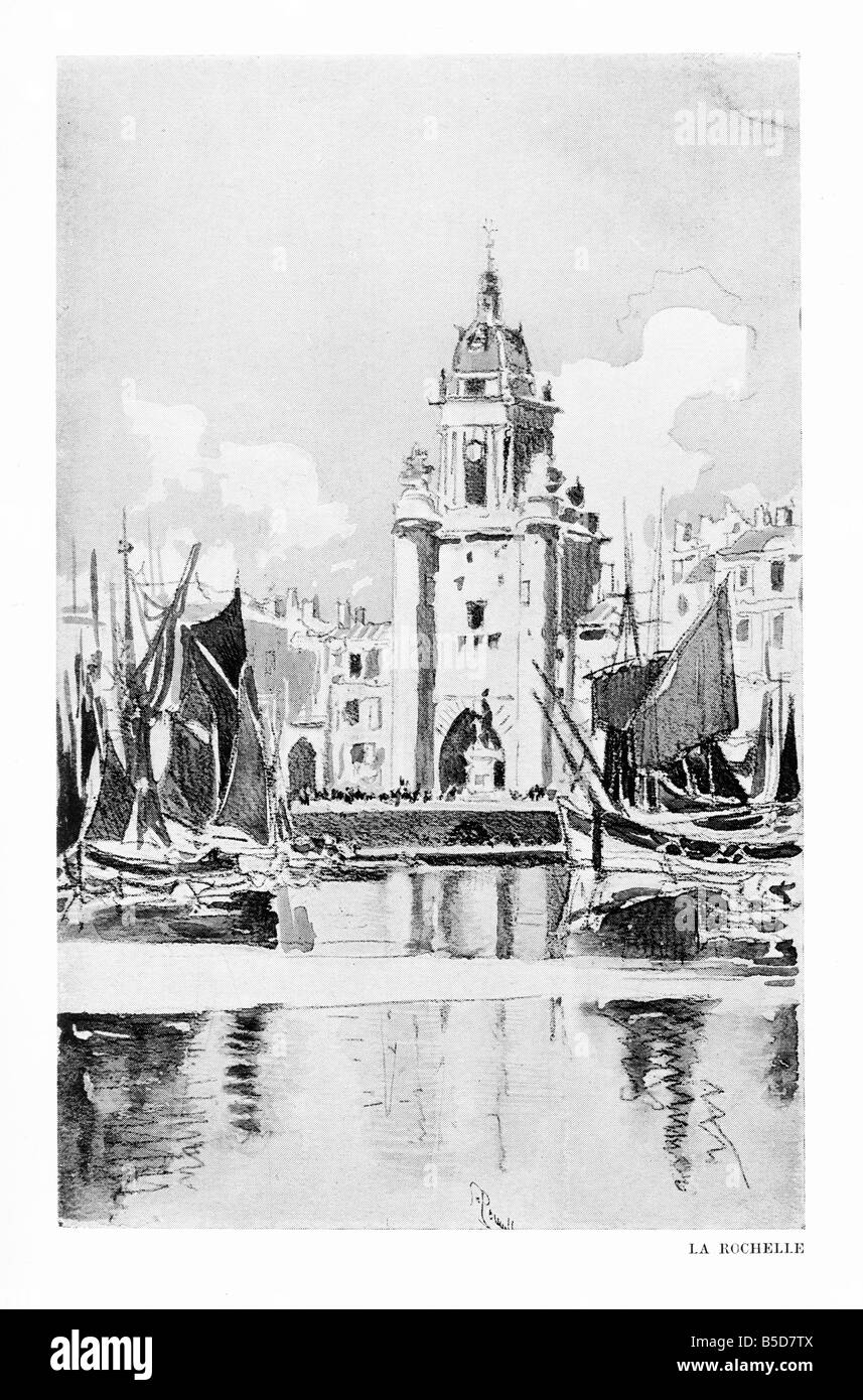 La Torre del Puerto de La Rochelle, Ilustración circa 1900 Foto de stock