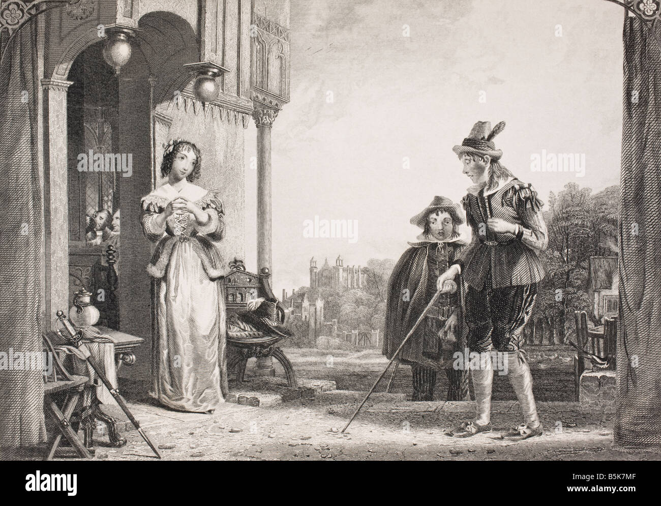 Anne Page y delgado. Escena de las Merry Wives of Windsor por William Shakespeare Foto de stock