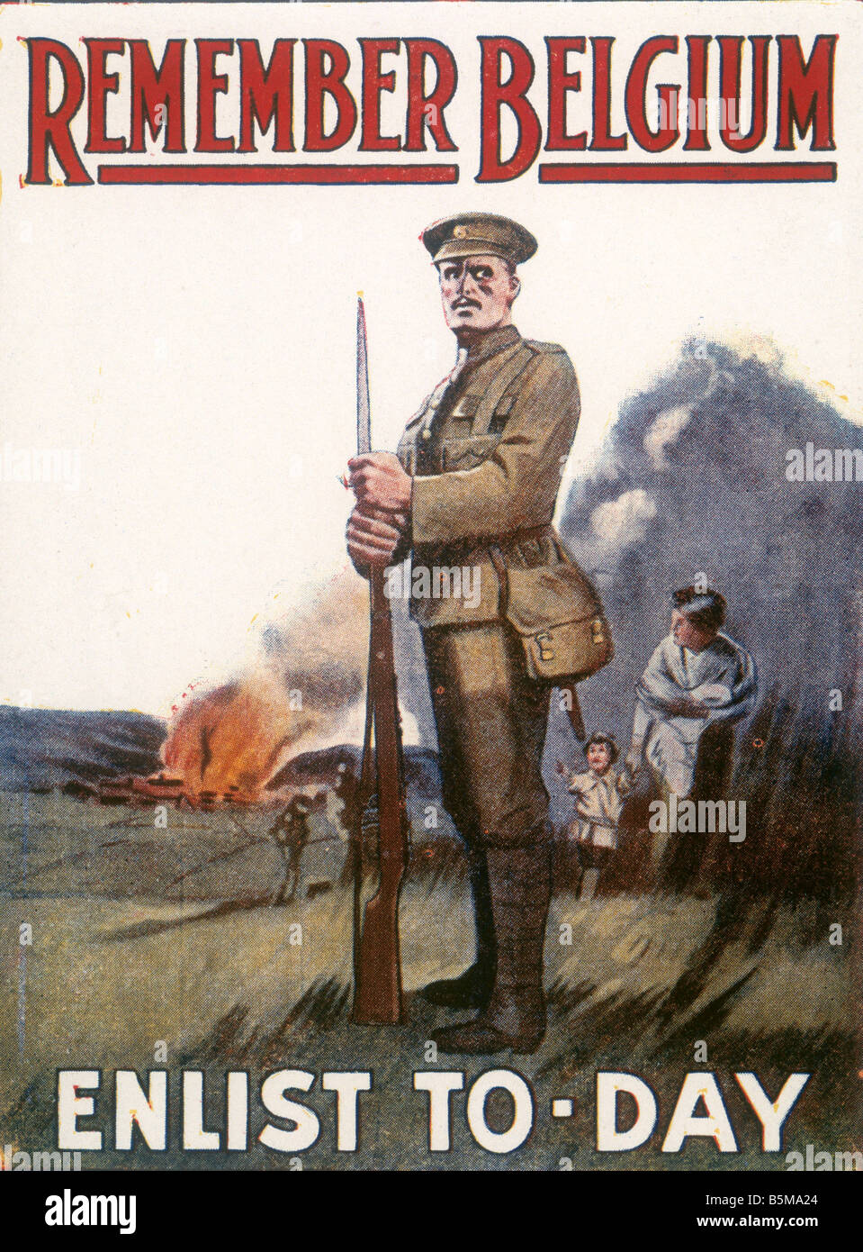 2 G55 P1 1915 124 WW1 Propaganda Recuerde Bélgica Historia Primera Guerra Mundial la propaganda recuerde Bélgica alistarse al día, llame a elist Foto de stock