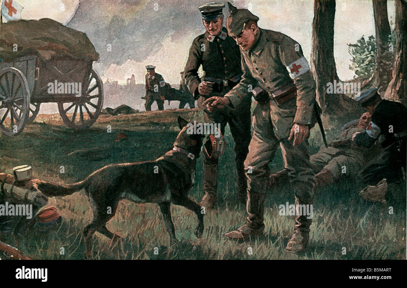2 M60 L1 1914 11 WW1 un verdadero ayudante médico militar Roloff después un verdadero ayudante un perro de trabajo lleva el sombrero de un hombre herido Pic Foto de stock