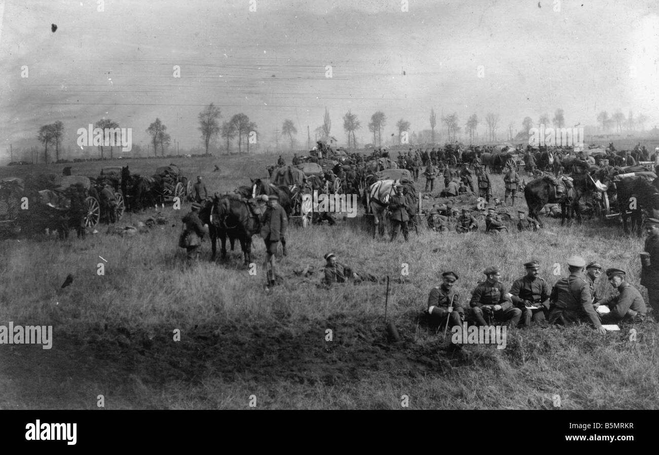 9 1918 3 0 A1 7 WW1 West Fr vivac Pruss Infantería 1 Guerra Mundial frente occidental gran ofensiva alemana de marzo a julio de 1918 Vivac Prus Foto de stock