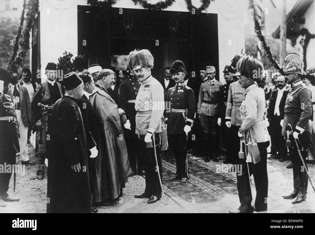 9OE 1914 6 28 A1 6 Francisco Fernando en Sarajevo Foto 1914 WW I Historia del caso de asesinato del austro húngaro sucesor Foto de stock