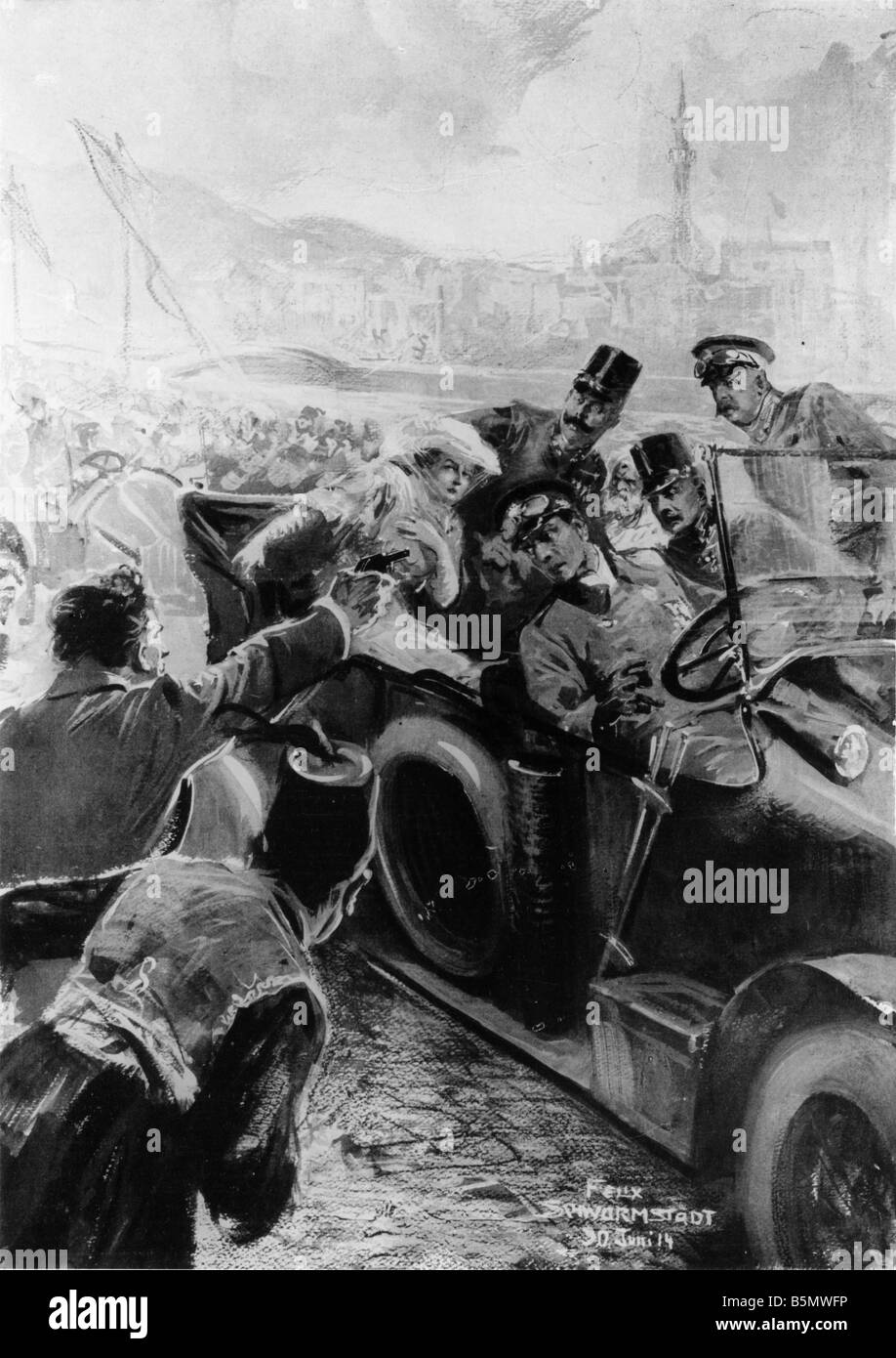 9OE 1914 6 28 A3 el asesinato de Franz Ferdinand 1914 Historia de la Primera Guerra Mundial el asesinato del austro húngaro sucesor Foto de stock