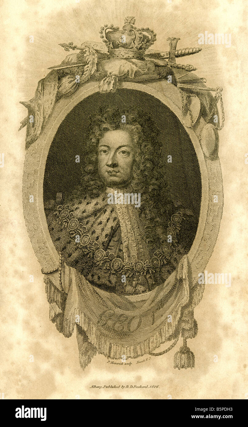 Grabado antiguo de Jorge I de Gran Bretaña. Foto de stock